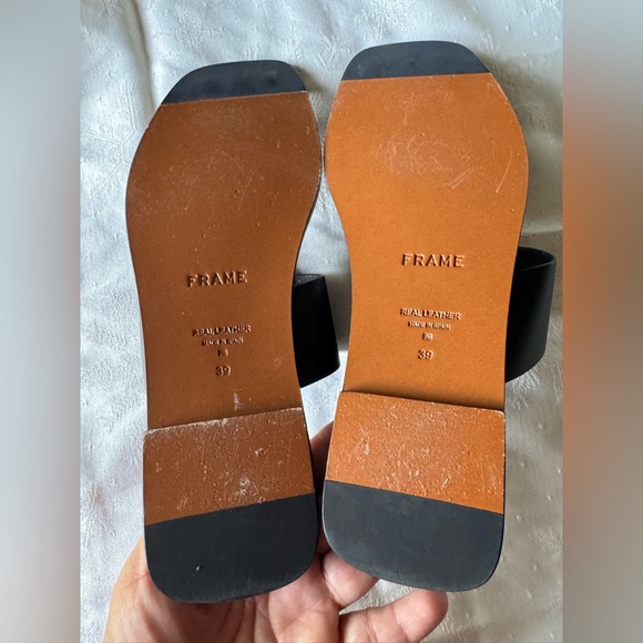 Black Leather Sandals with Gold Accents - Picture 9 of 13